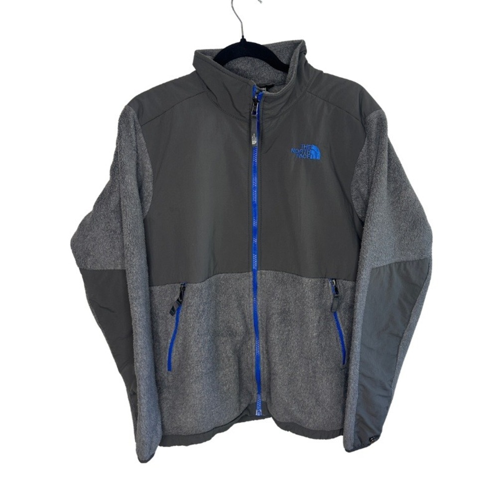 The North Face Boys Denali Fleece Jacket Size XL 18/20 Grey Blue Full Zip